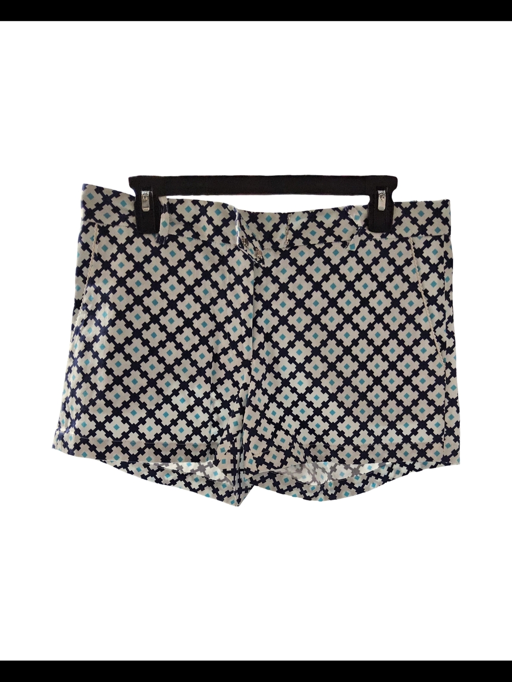 BWOT Size Lg JB by Julie Brown Navy and White Geometric High Waist Shorts